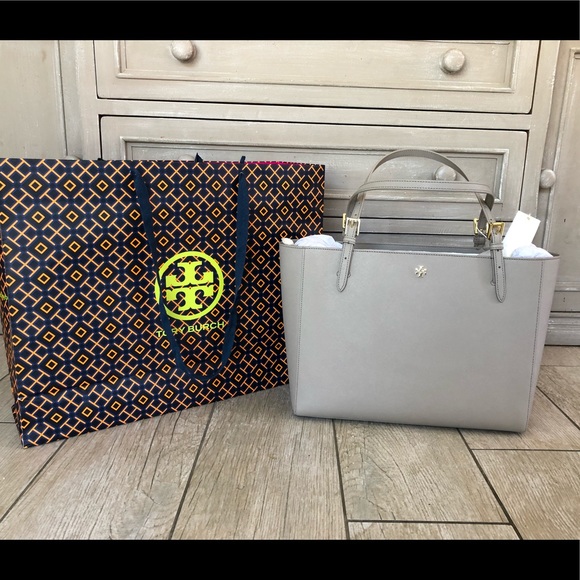 Authentic Tory Burch Emerson Buckle Tote - Grey